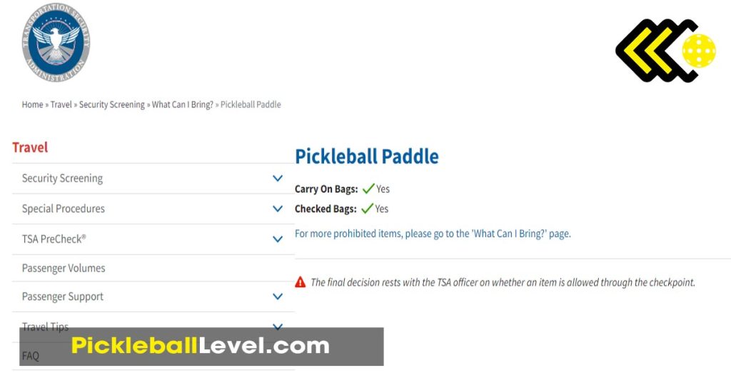 TSA policies about take a pickleball paddle on a plane
